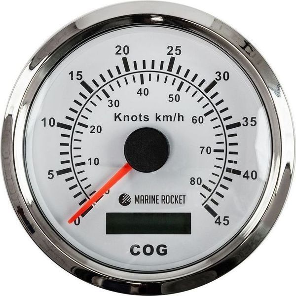 GPS-спидометр аналоговый 0-45 узлов, черный циферблат, нержавеющий ободок, выносная антенна, д. 85 мм, Marine Rocket SMAGPS045BSMR фото
