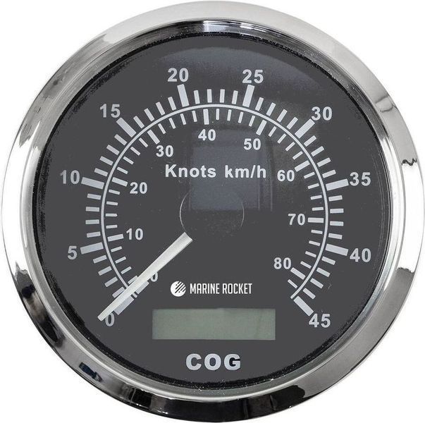 GPS-спидометр аналоговый 0-60 узлов, черный циферблат, нержавеющий ободок, выносная антенна, д. 85 мм, Marine Rocket SMAGPS060BSMR фото